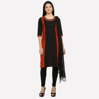 Brick Red &amp; Black Colorblock Printed kurta