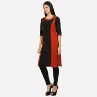 Brick Red &amp; Black Colorblock Printed kurta