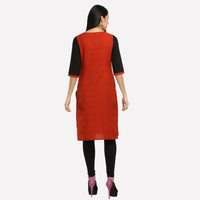 Brick Red &amp; Black Colorblock Printed kurta