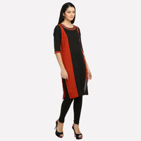 Brick Red &amp; Black Colorblock Printed kurta
