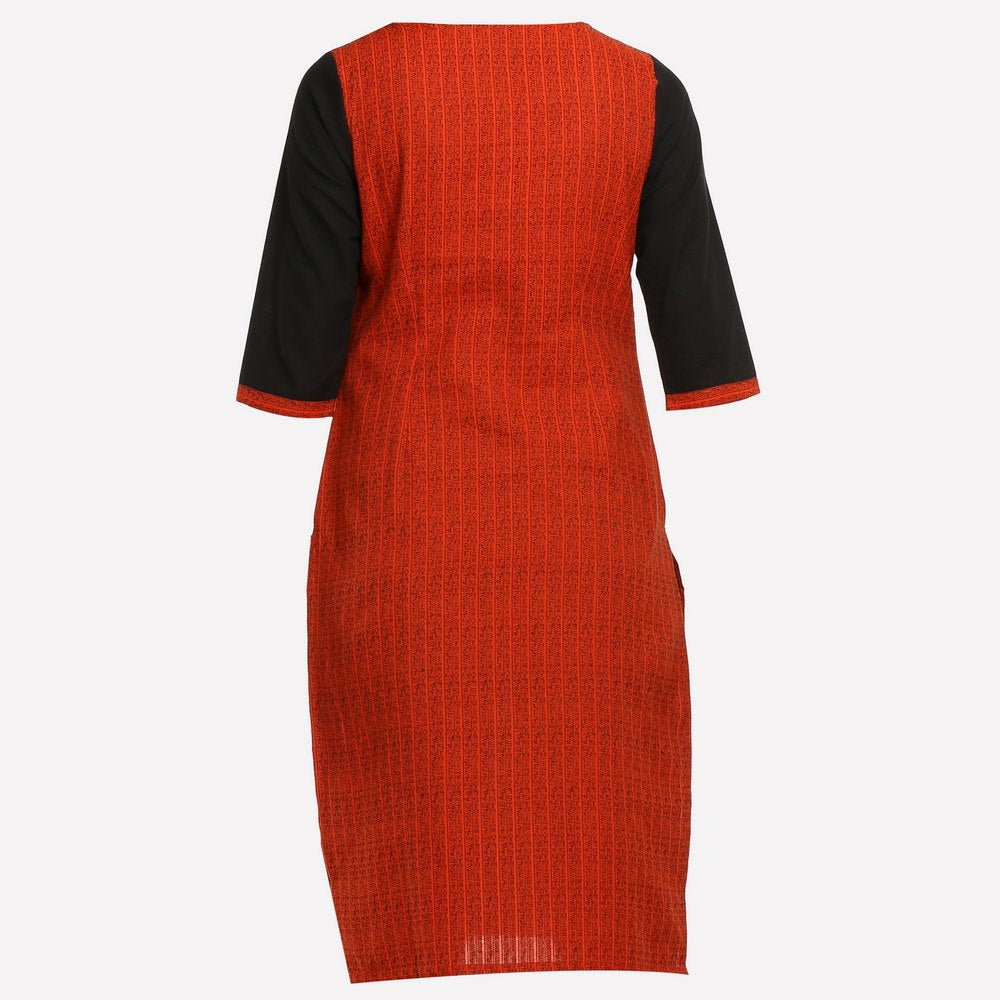Brick Red &amp; Black Colorblock Printed kurta