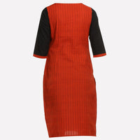 Brick Red &amp; Black Colorblock Printed kurta