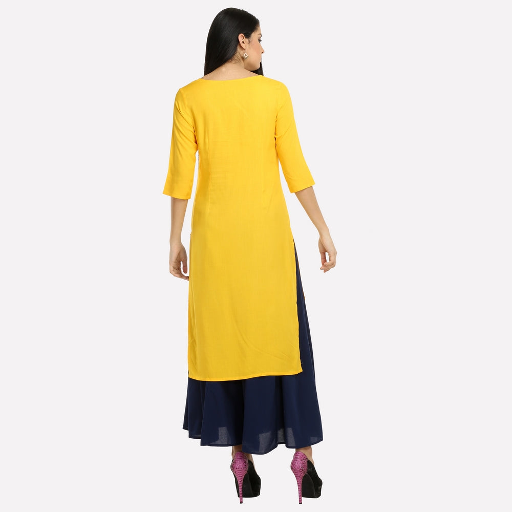 Yellow Boat Neck Printed kurta