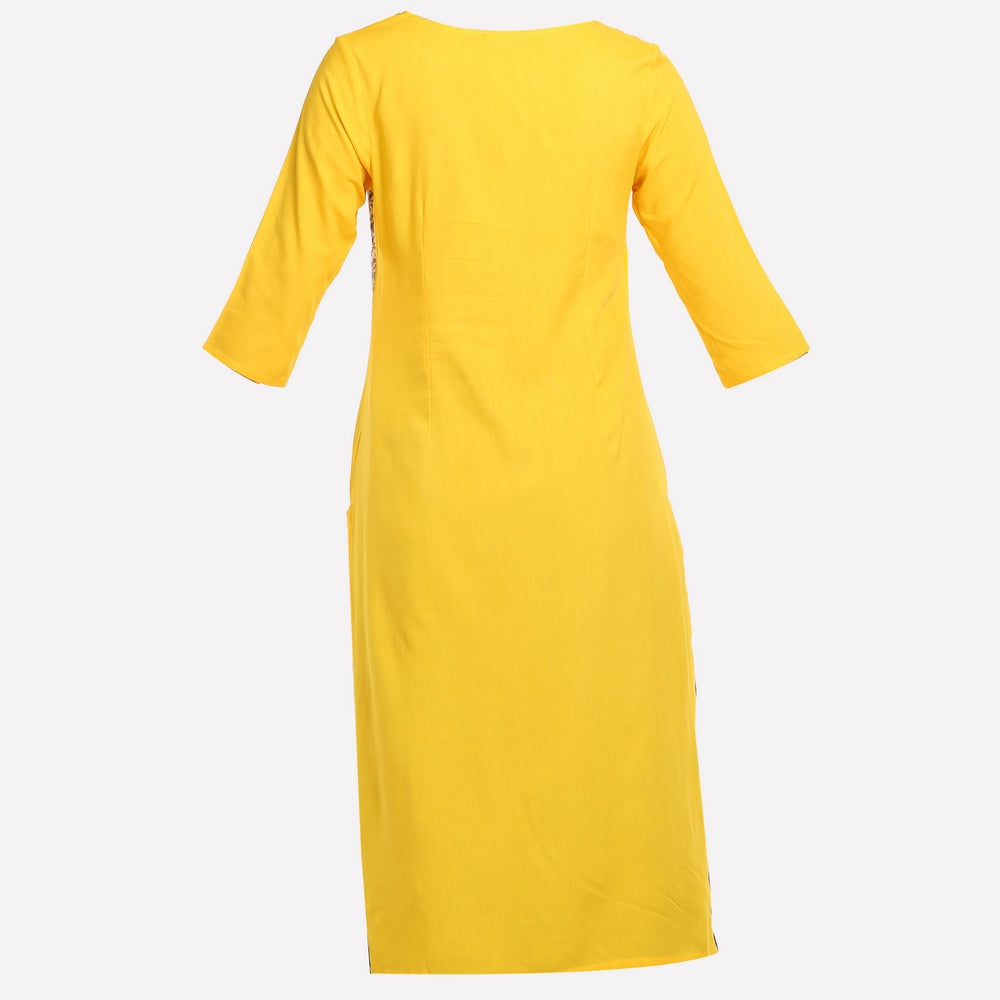 Yellow Boat Neck Printed kurta