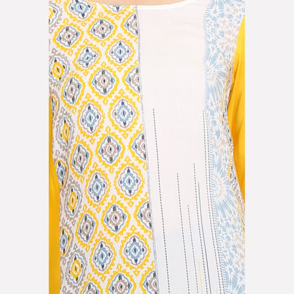 Yellow Boat Neck Printed kurta