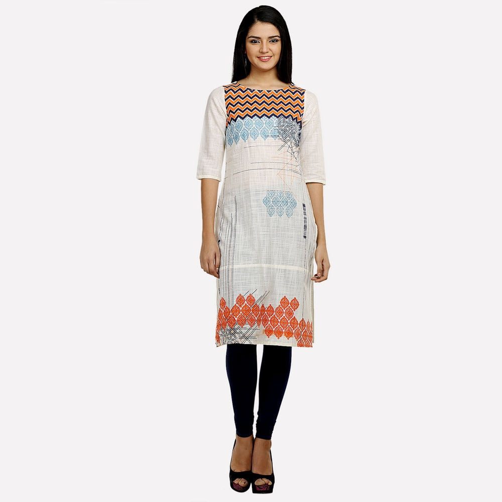 Off-White Boat Neck Printed kurta