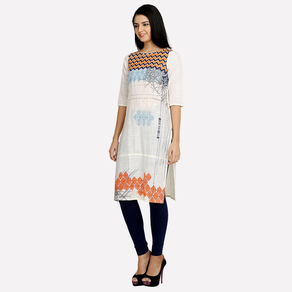 Off-White Boat Neck Printed kurta