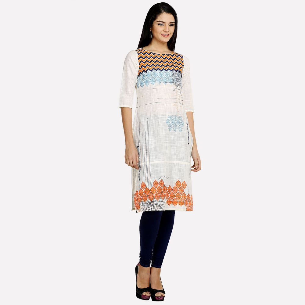 Off-White Boat Neck Printed kurta