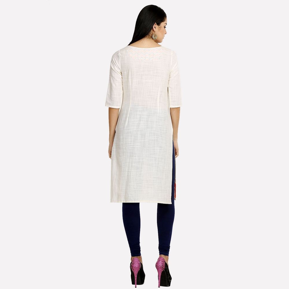 Off-White Boat Neck Printed kurta