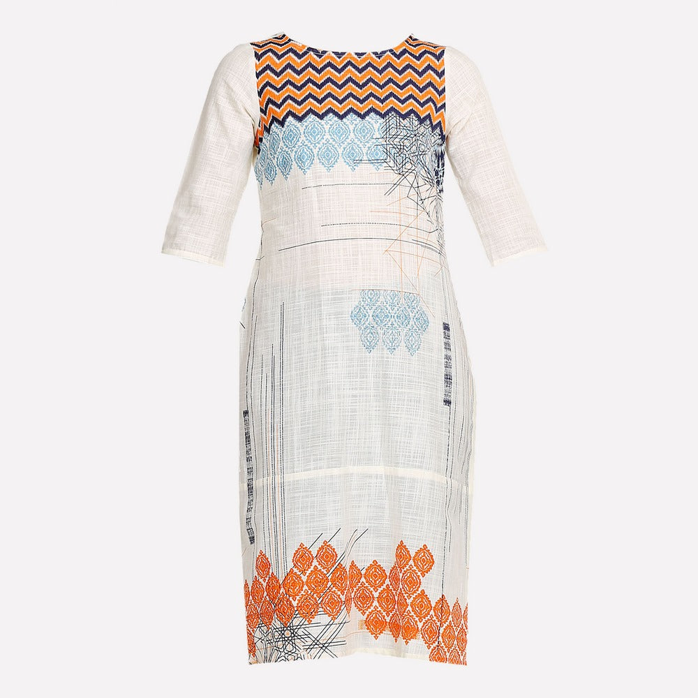 Off-White Boat Neck Printed kurta