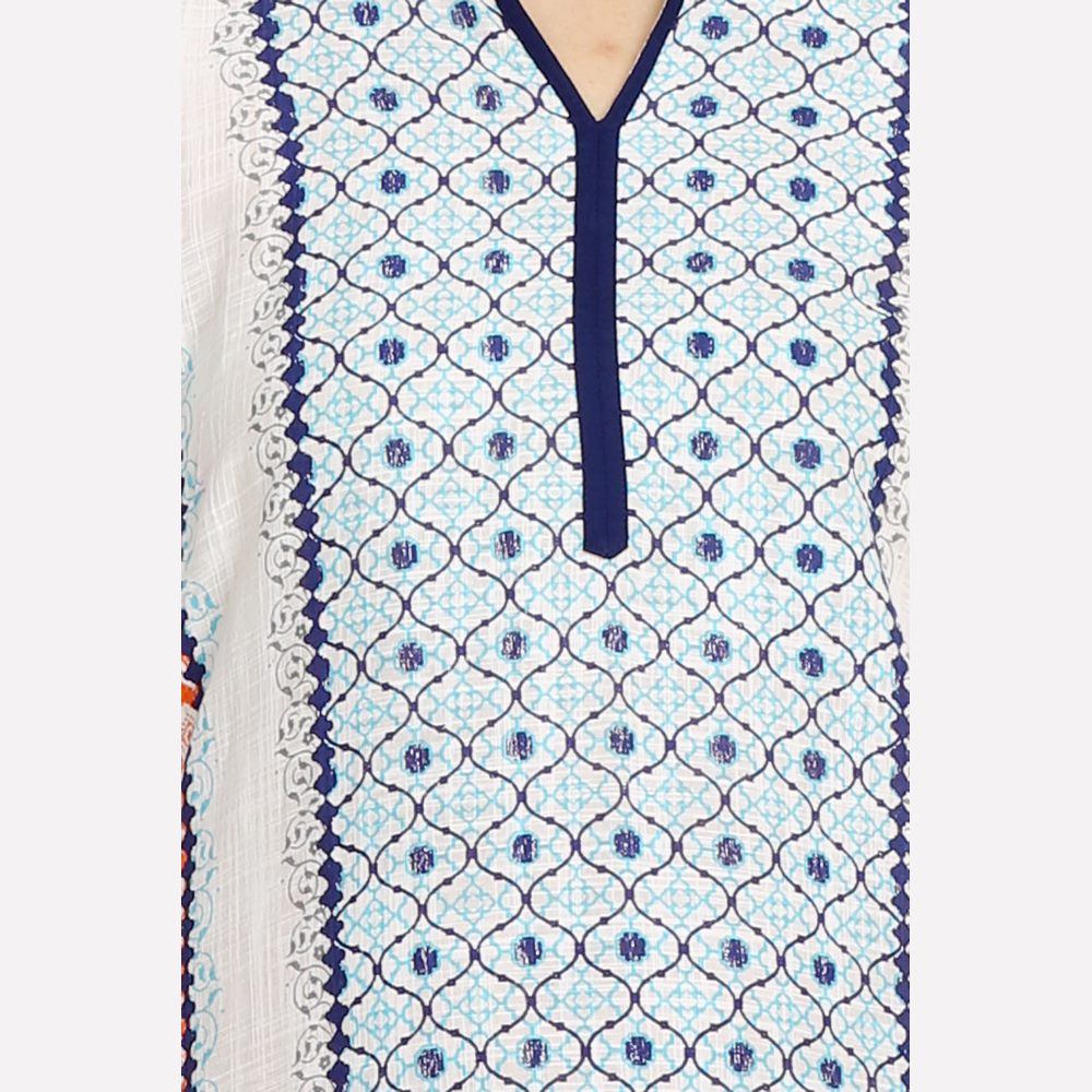 White Mandarin Neck 3/4 Sleeve Printed kurta