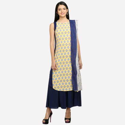 Blue Colorblocked Sleeveless kurta