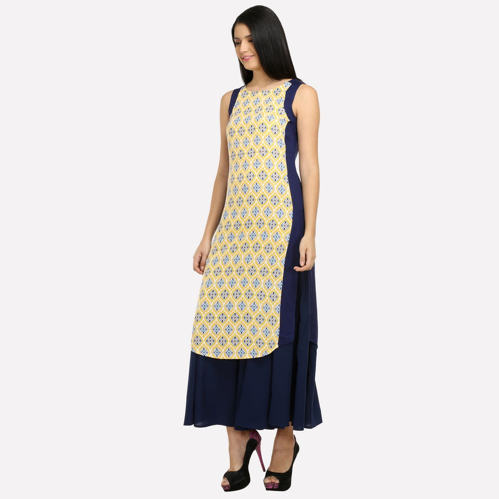 Blue Colorblocked Sleeveless kurta