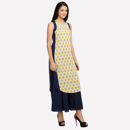 Blue Colorblocked Sleeveless kurta