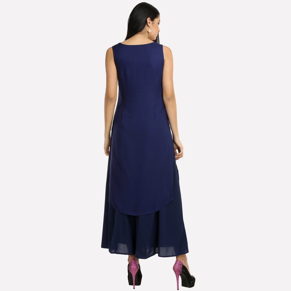 Blue Colorblocked Sleeveless kurta