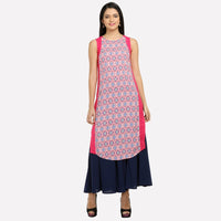 Pink Printed Sleeveless kurta