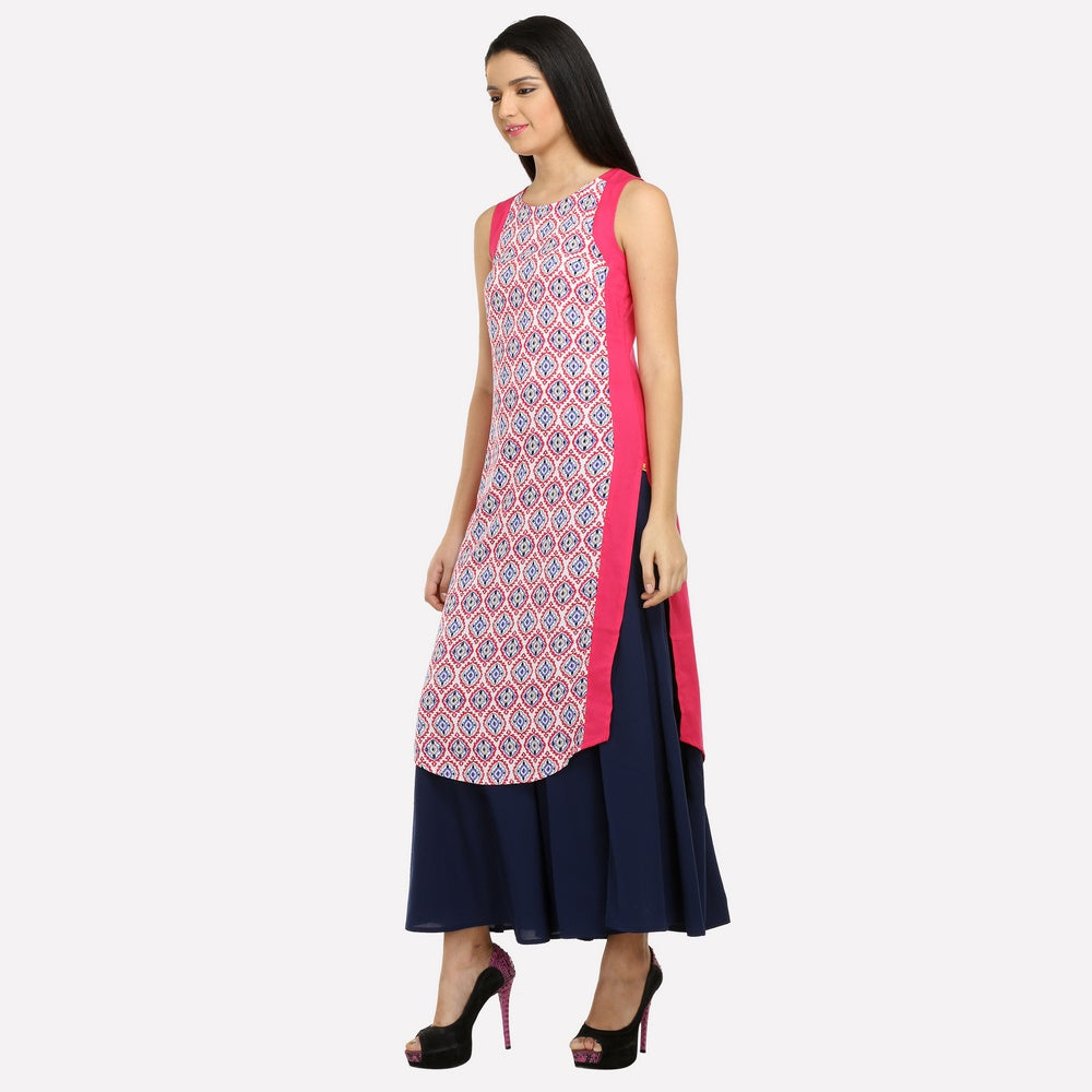 Pink Printed Sleeveless kurta