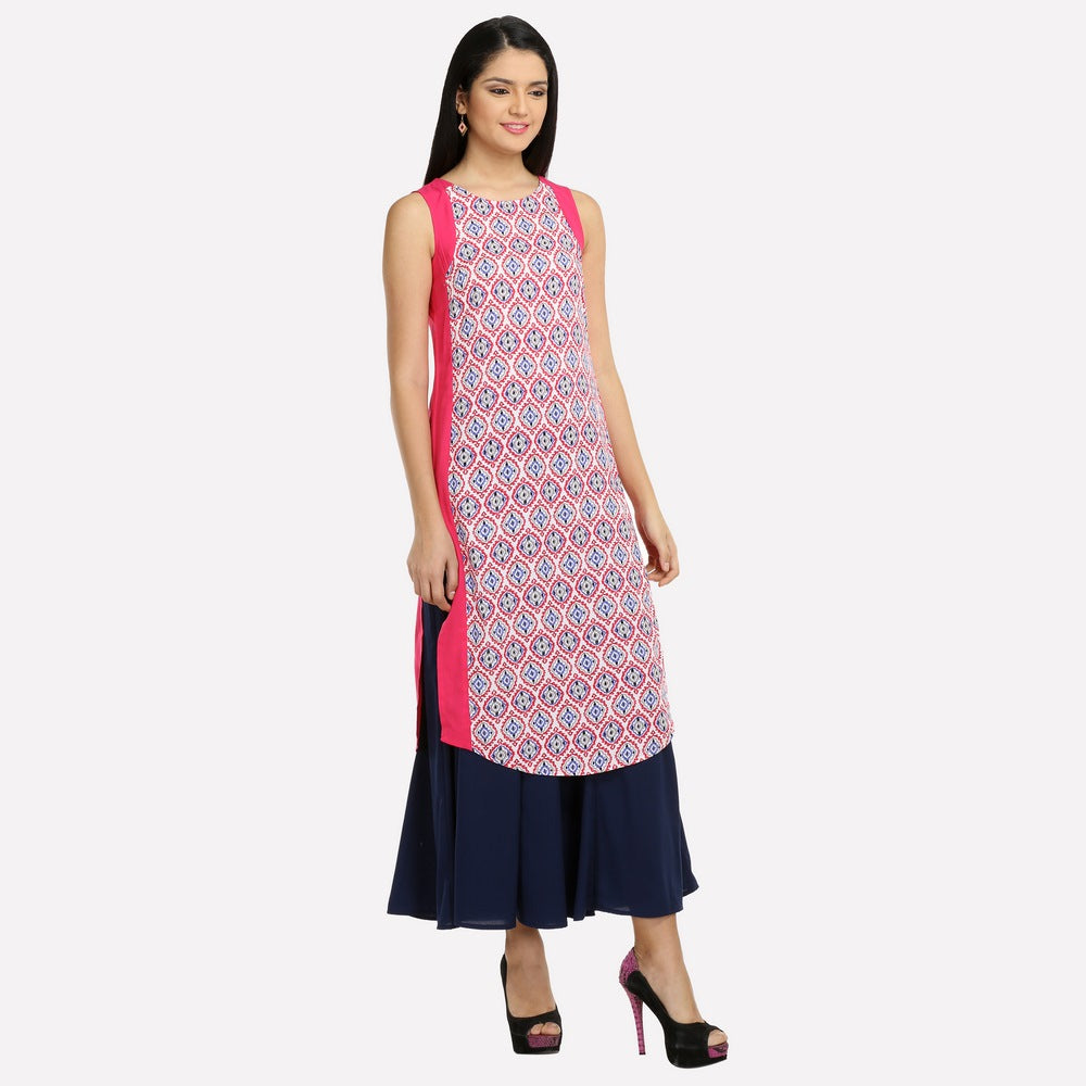Pink Printed Sleeveless kurta