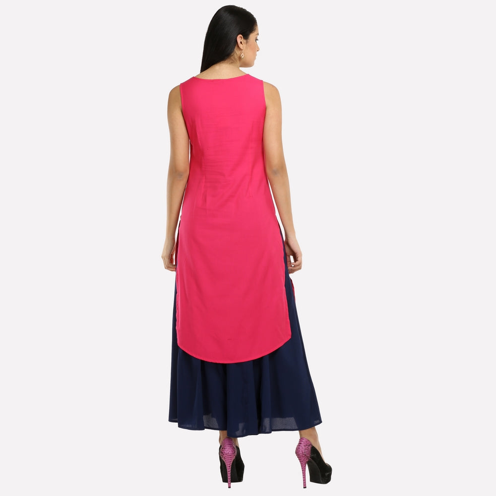 Pink Printed Sleeveless kurta