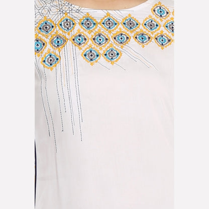 White Round Neck 3/4 Sleeve Printed kurta