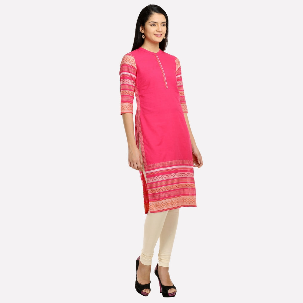Pink Mandarin Neck 3/4 Sleeve kurta