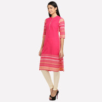 Pink Mandarin Neck 3/4 Sleeve kurta