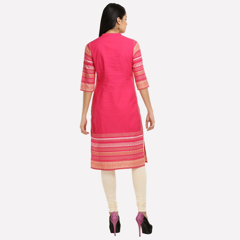 Pink Mandarin Neck 3/4 Sleeve kurta