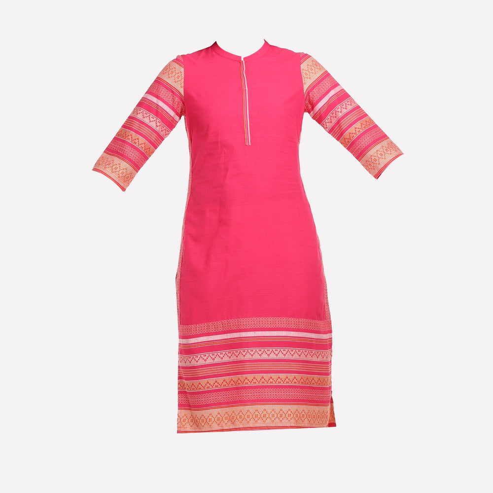Pink Mandarin Neck 3/4 Sleeve kurta