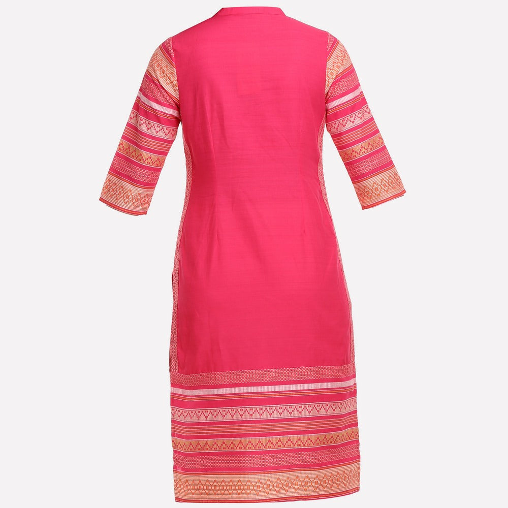 Pink Mandarin Neck 3/4 Sleeve kurta