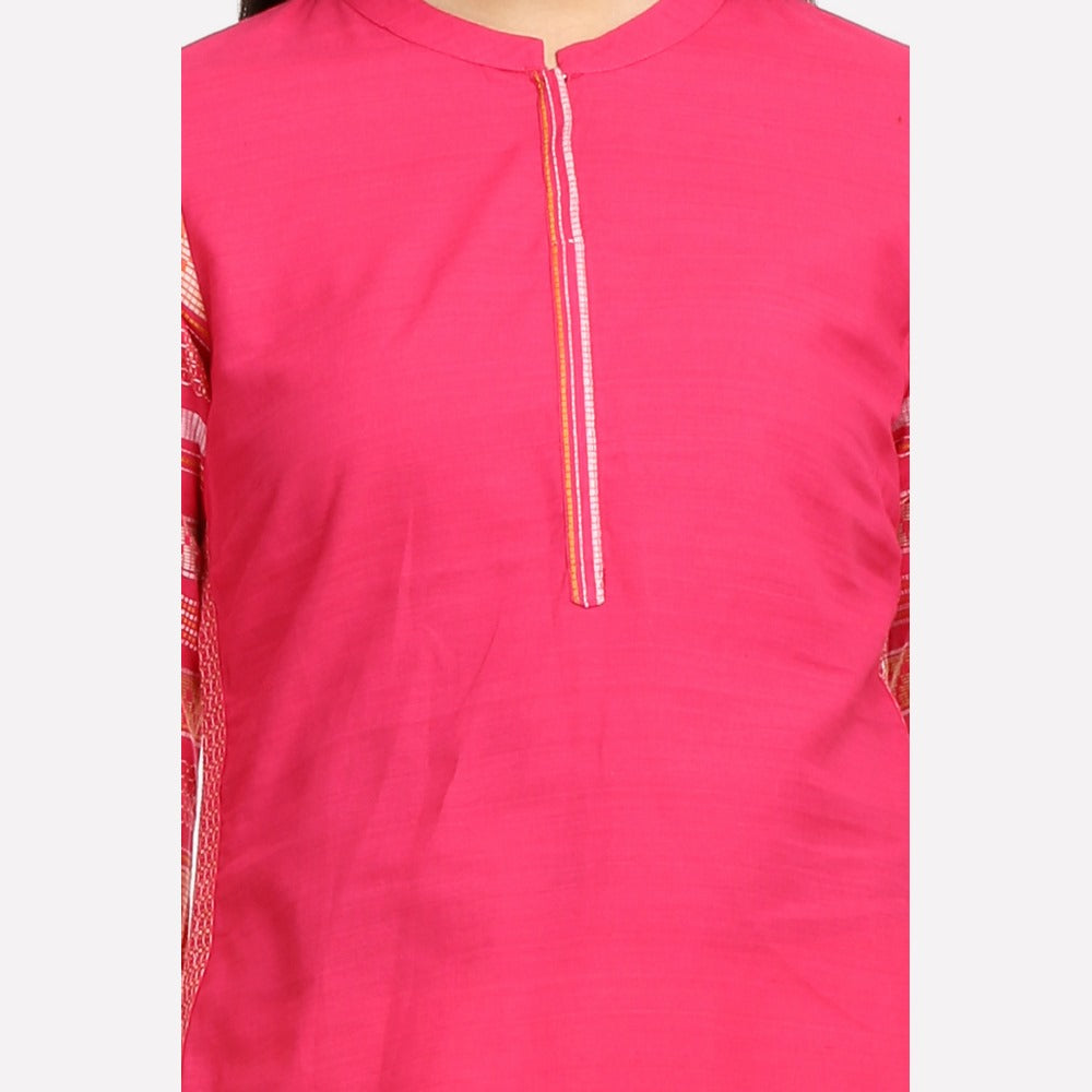 Pink Mandarin Neck 3/4 Sleeve kurta