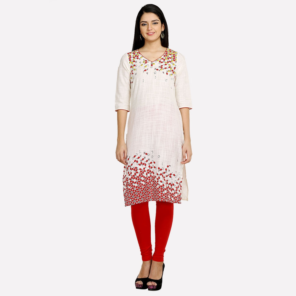 White V Neck Geometric Print kurta