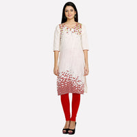 White V Neck Geometric Print kurta