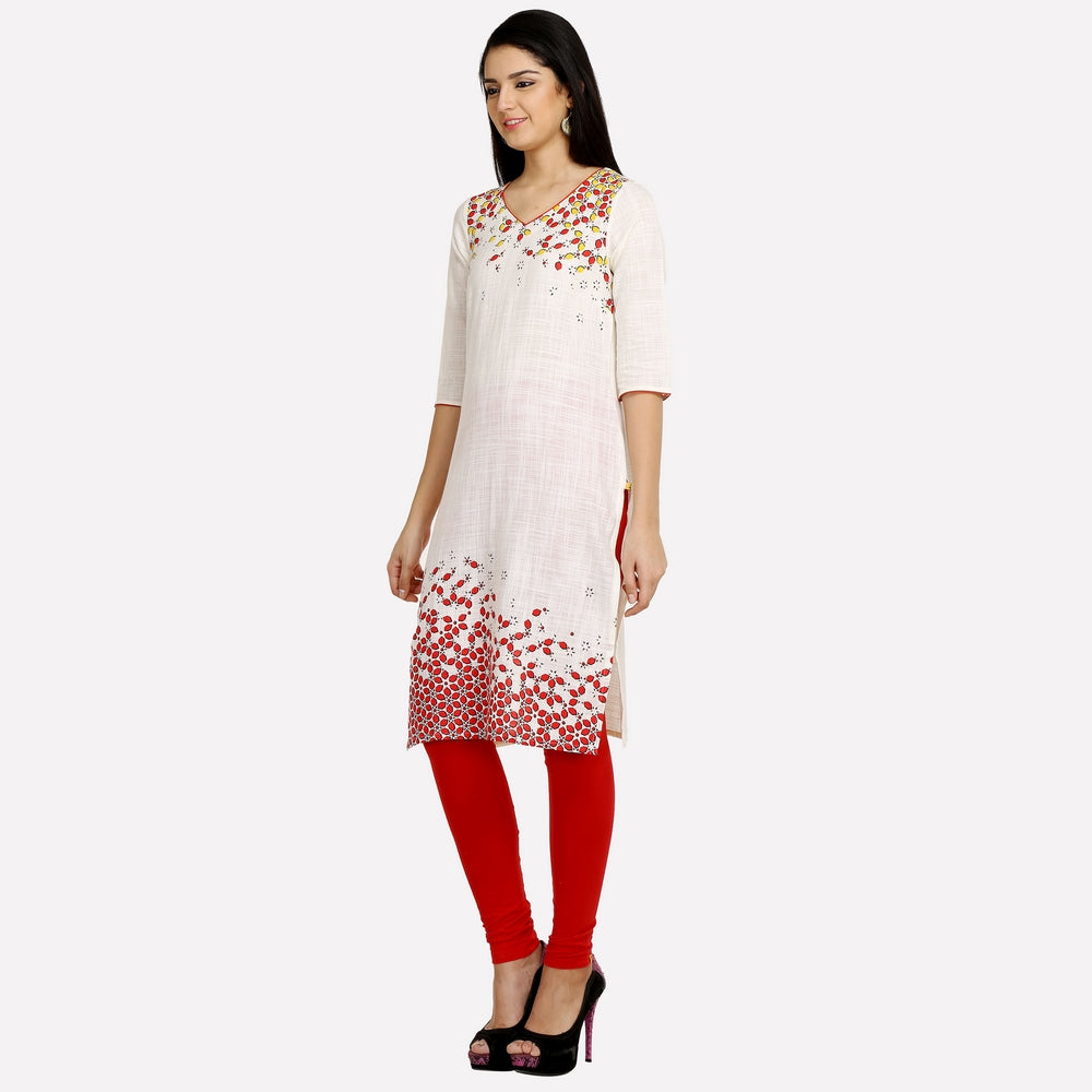 White V Neck Geometric Print kurta