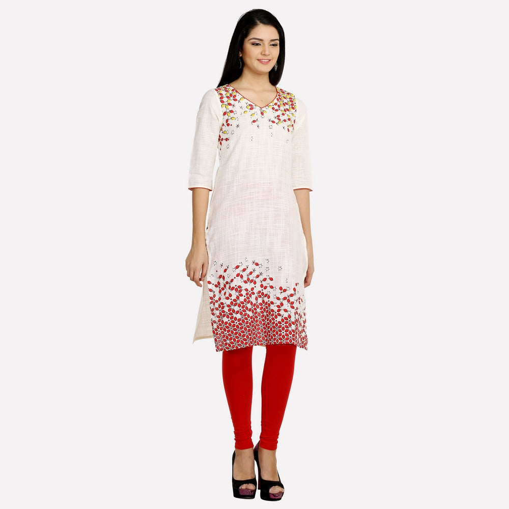 White V Neck Geometric Print kurta