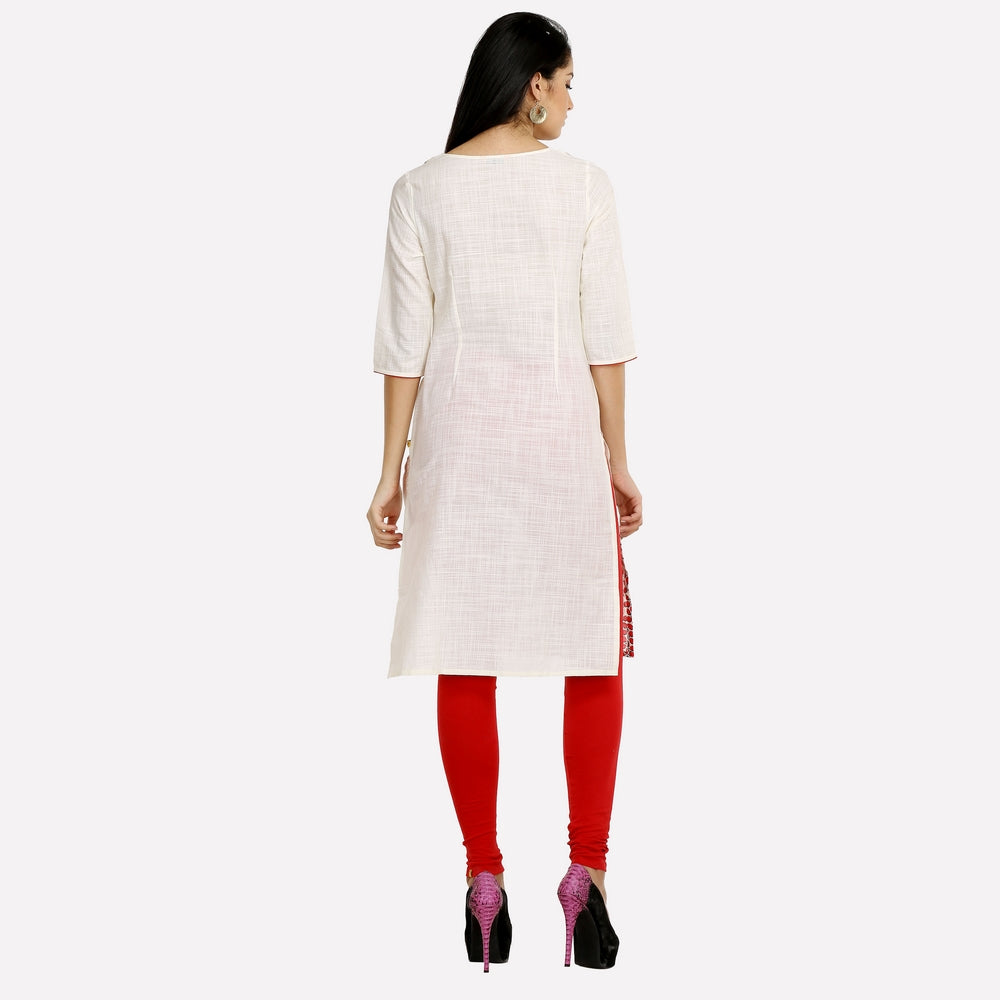 White V Neck Geometric Print kurta