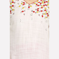 White V Neck Geometric Print kurta