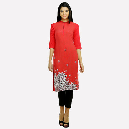 Red 3/4 Sleeve Geometric Print kurta