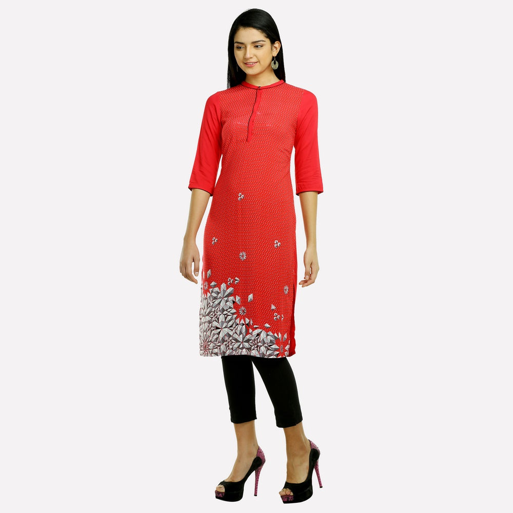 Red 3/4 Sleeve Geometric Print kurta