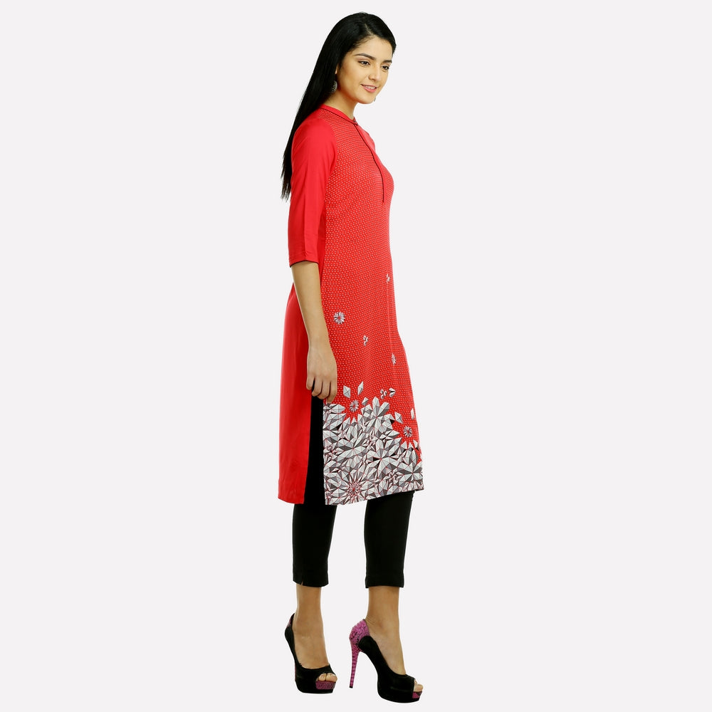 Red 3/4 Sleeve Geometric Print kurta