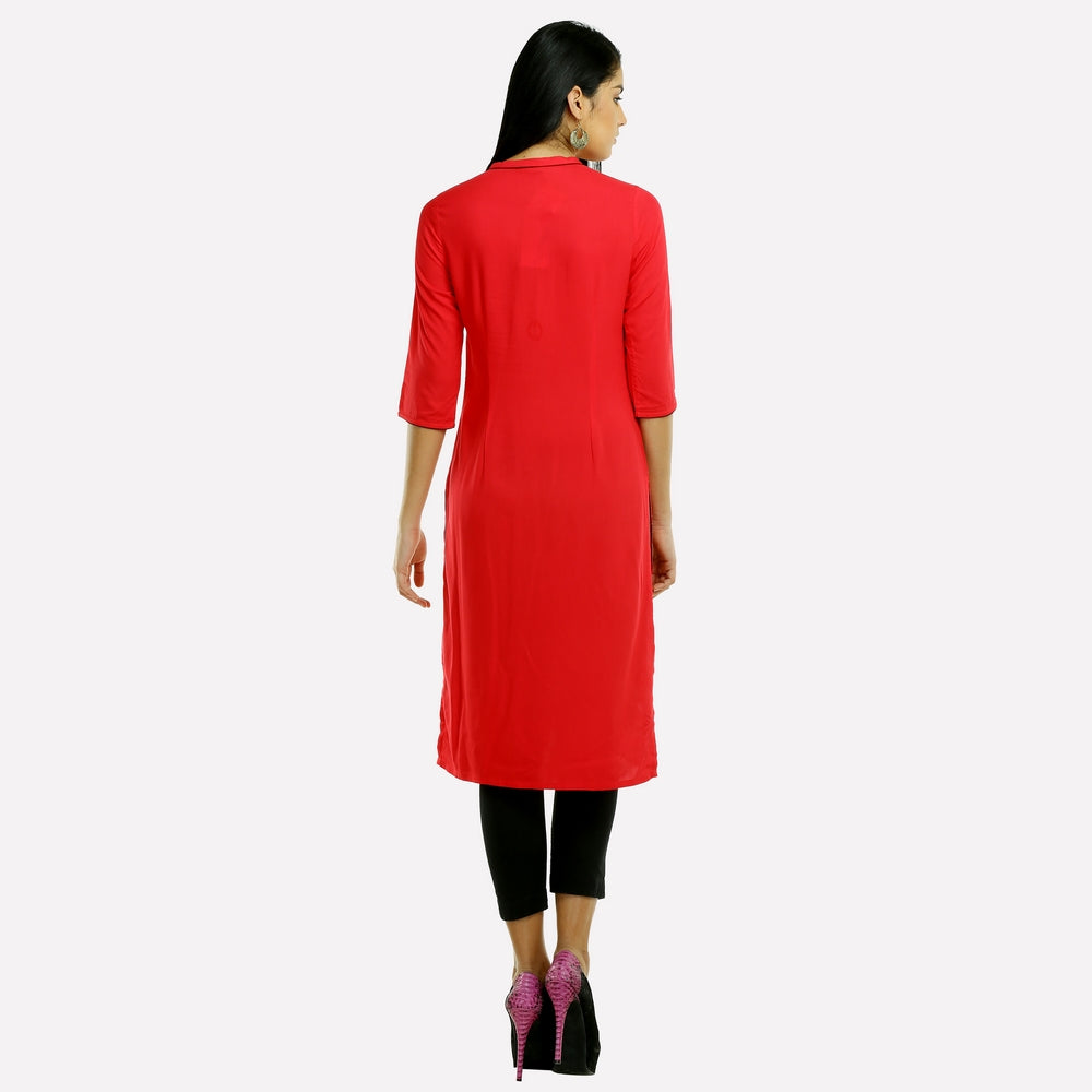 Red 3/4 Sleeve Geometric Print kurta