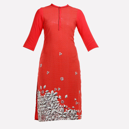 Red 3/4 Sleeve Geometric Print kurta