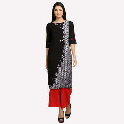 Black Round Neck Geometric Print kurta
