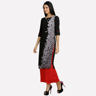 Black Round Neck Geometric Print kurta