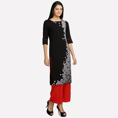 Black Round Neck Geometric Print kurta