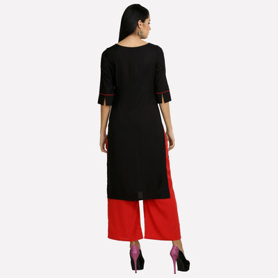 Black Round Neck Geometric Print kurta