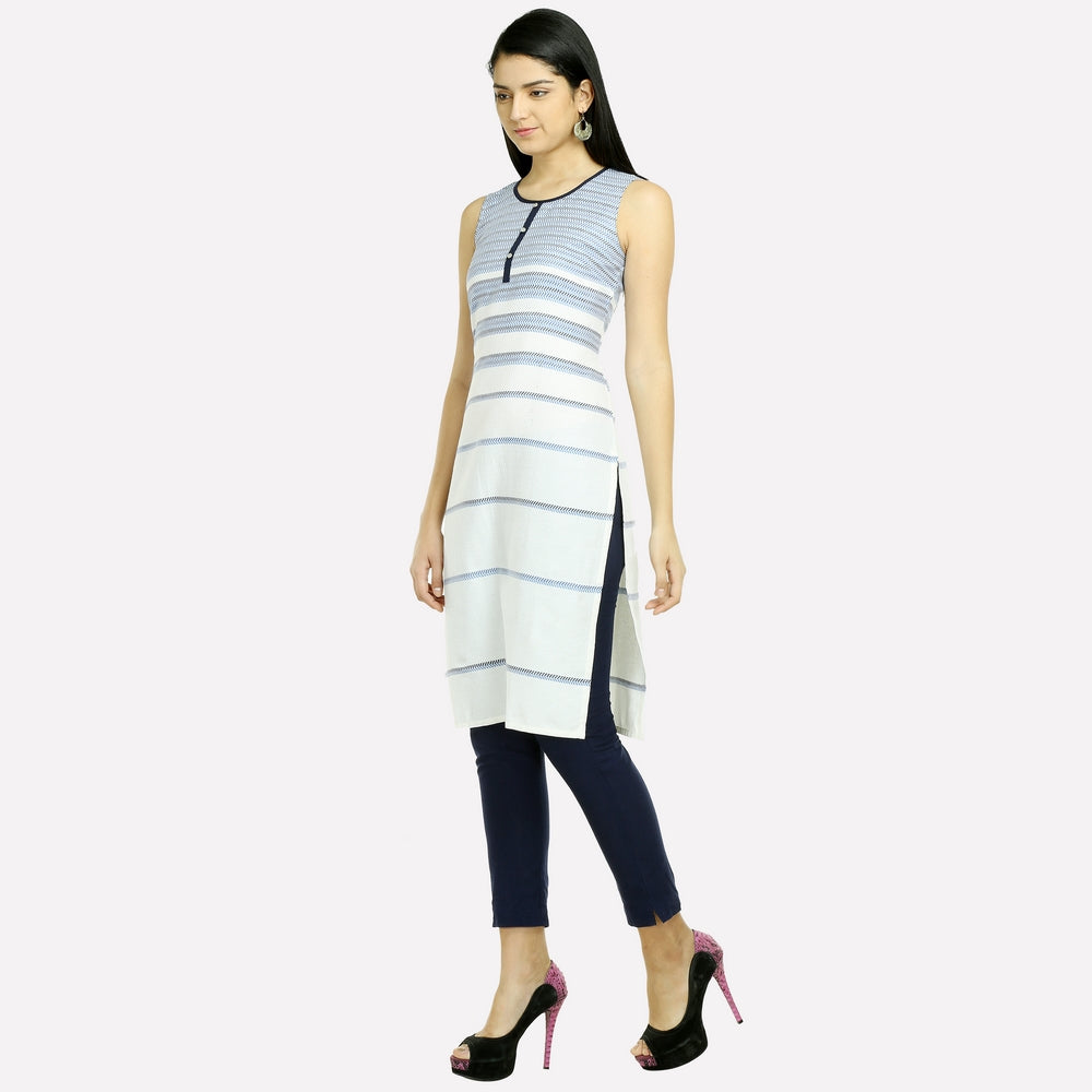 White Printed Sleeveless kurta