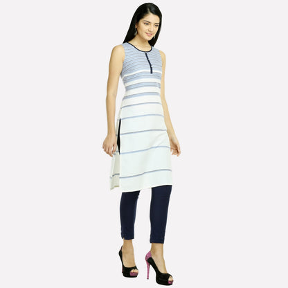 White Printed Sleeveless kurta