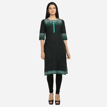 Black &amp; Green 3/4 Sleeve Printed kurta