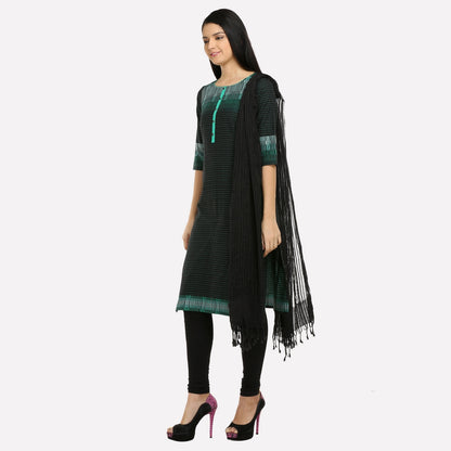 Black &amp; Green 3/4 Sleeve Printed kurta