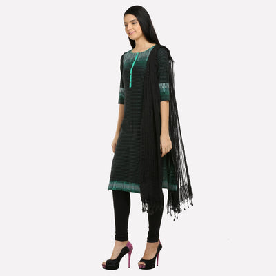 Black & Green 3/4 Sleeve Printed kurta